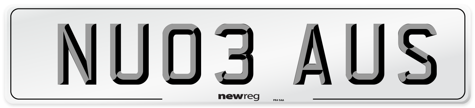 NU03 AUS Number Plate from New Reg